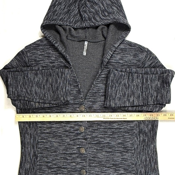 Kuhl Lea Hooded Cardigan Sweater Womens Large Gray Heathered Button Front Fleece - Picture 6 of 10